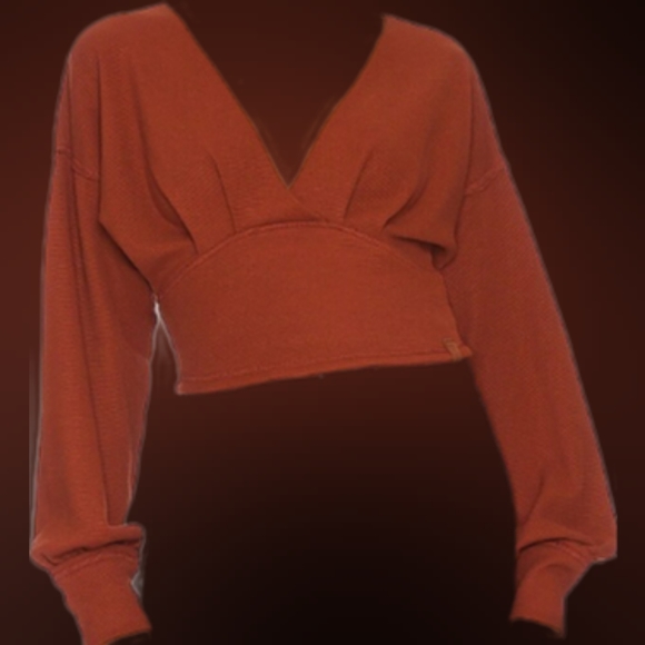 NWT Free People All Nighter Long Sleeve Waffle Crop Top - XL - Red Jasper - Picture 14 of 16